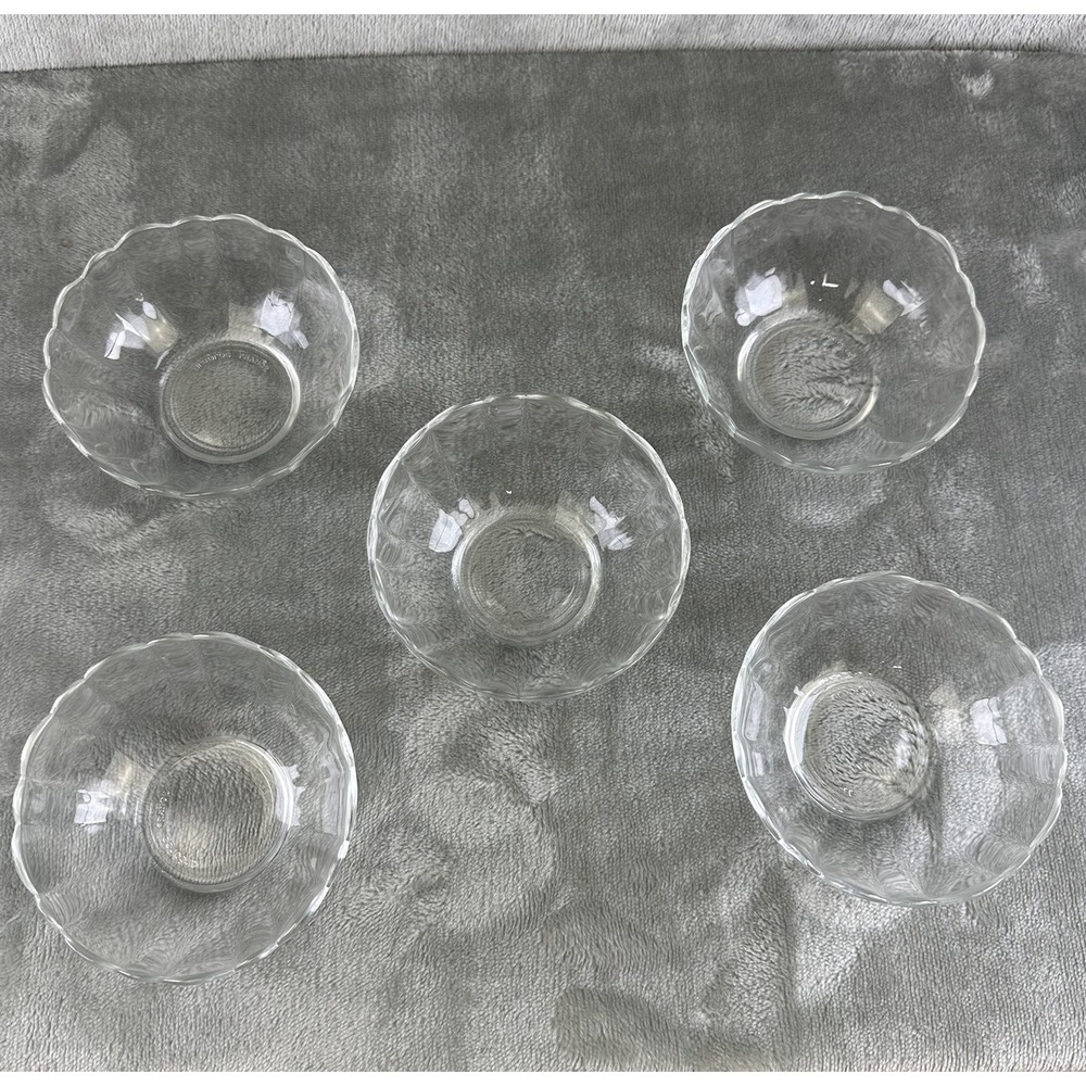 Arcoroc France 4" Glass Dish Dessert Bowls Scalloped Edge Set Of 5